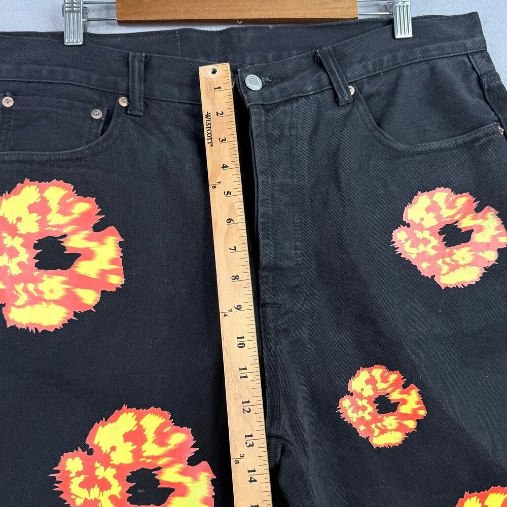 Denim Tears Levis 501 Jeans Mens 36x32 Black Orange Yellow Flame Wreath Print